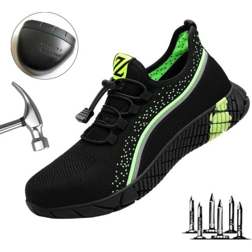 COZOK Mens Construction Site Safety Shoes Anti-smashing Anti-piercing Tough Steel Toe Cap Non-slip Fly Woven Breathable Boots