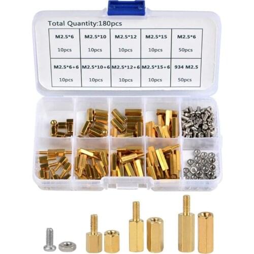M2.5 Series Hex Brass Spacer Hexagonal Screws kit Male Female Threaded Spacers Hex Spacer Sleeve Screws Nuts Assorted Kit