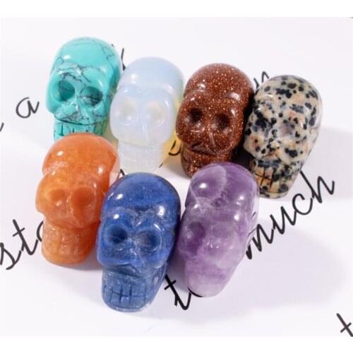 New 100pcs/lot 1 Inch Crystal quarze Skull Sculpture Hand Carved Gemstone Statue Figurine Collectible Healing Reiki Halloween