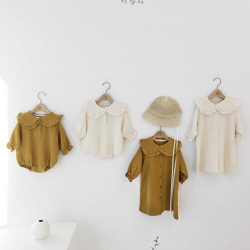 2021 New Baby Autumn Clothing Infant Newborn Baby Girls Bodysuit Ruffle Collar Cotton Princess Clothes Outfits Baby Jumpsuit