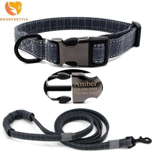 Dog Collar Leash Set Personalized Customized Dogs Collars Harness Safe Reflective Dog Leash For Small Medium Large Dogs Pitbull