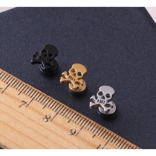 Alisouy pirate skull earrings ear plugs Titanium Stainless Steel Rock Hiphop style ear men/women pierced Stud Earrings