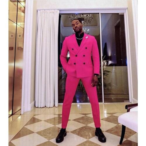 New Fuchsia 2 Pieces Wedding Mens Suits Slim Fit Bridegroom Tuxedos Men Groomsmen Suit Blazer Formal Prom Business Jackets Pants