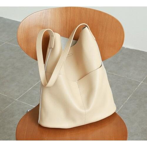 Casual Shoulder Bags Simple Soft Messenger Bag Women Bag Cowhide Genuine Leather Big Subaxillary Bags Fashion Lady Handbag Women