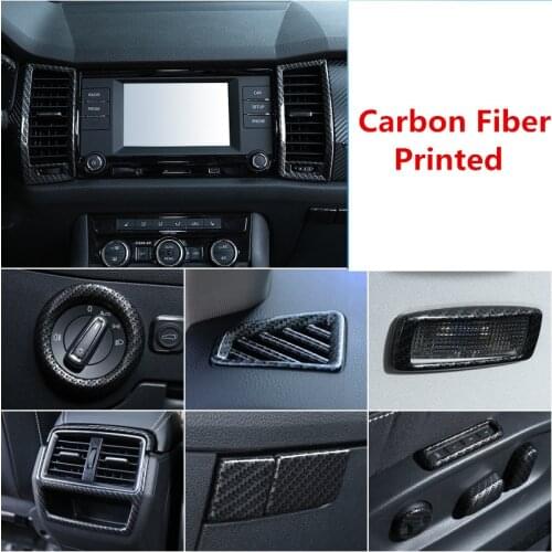 Carbon Fiber Printed Car Interior Decoration Front Rear Dashboard AC Outlet Cover Reading Light Moulding Trim for Skoda Kodiaq