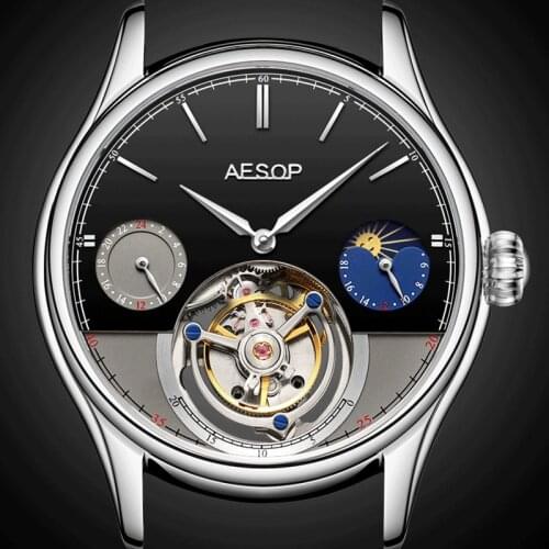 High-end Original Real Tourbillon Movement Mens Watch 2021 New Moon Phase Business Mechanical Watch Waterproof Multifunctional