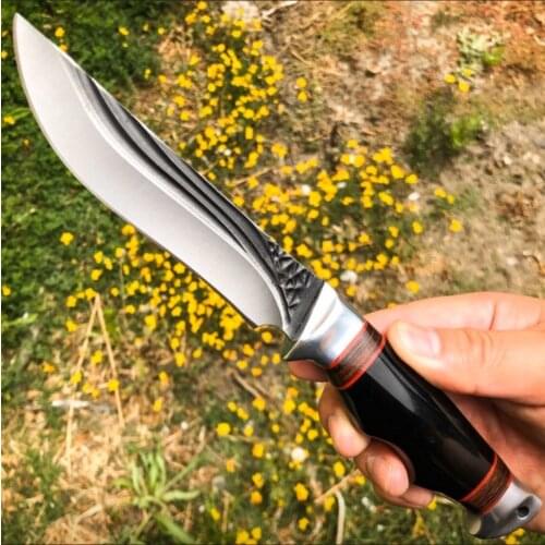 "9.5""High QualityTactical Hunting Survival Knife Outdoor tools Fishing Fixed Blade Bowie knives with/ Wood Handle+Nylon Sheath"