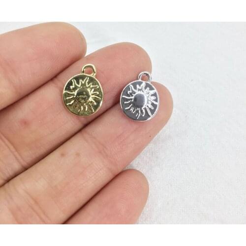 Eruifa 20pcs 10mm Sun Zinc Alloy Jewelry DIY Charms Pendant Necklace, Earring Bracelet 2 Colors