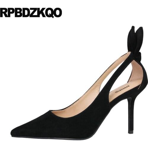 Catwalk Ladies Pumps Bow European Designer Shoes Stiletto Pointed Toe Suede Novelty Girls Celebrity Sandals High Heels Famous
