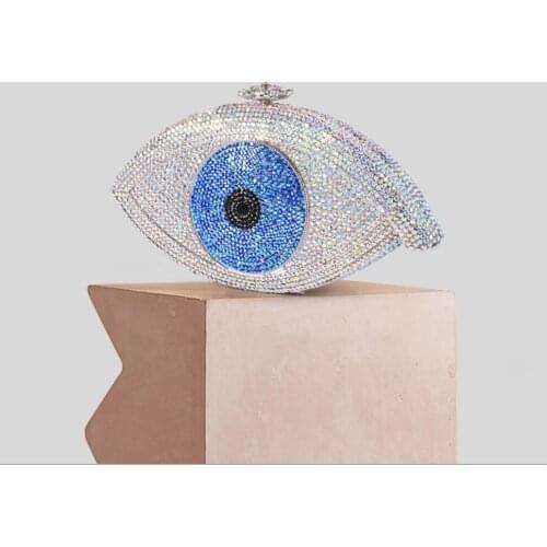 Female Silver Eye Shape Crystal Clutches Bags Evening Clutch Purse Women Wedding Party Cocktail Handbag Minaudiere Clutch Bags