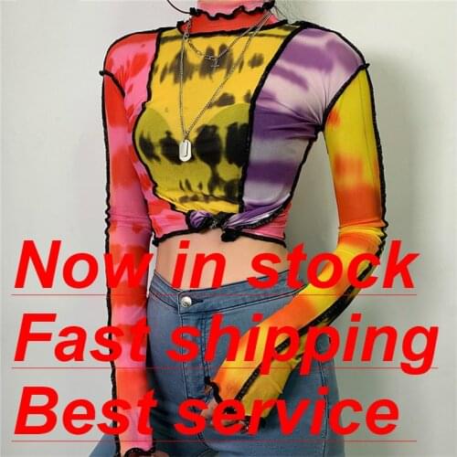 Womens Girls Long Sleeve Crew Neck Striped Color Block Casual Loose Mesh Pullover Tops