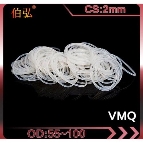 1PC/lot White Silicon Ring Silicone/VMQ O ring OD55/60/65/68/70/75/80/90/95/100*2mm Thickness Rubber O-Ring Seal Gaskets Washer