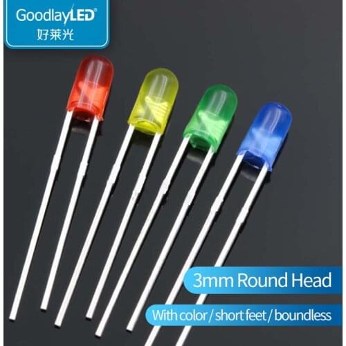 1000PCS Led 3mm Round Head short leg with color highlight red blue green and yellow straight plug led beads