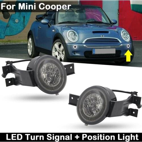 2Pcs Fro Mini Cooper R50 R52 R53 2-IN-1 High Brightness Car Front Amber LED Turn Signal Light And White Position Lamp