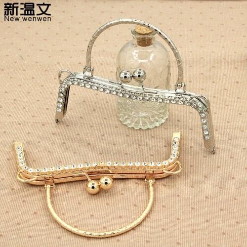 20CM Diamond purse Metal Frame Silver frame kiss clasp bag hardware diy accessory Handle Belt