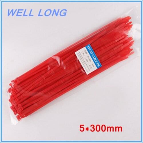 200pcs/lot 5*300mm Red Self-Locking Nylon Wire Cable Zip Ties, Cable Ties