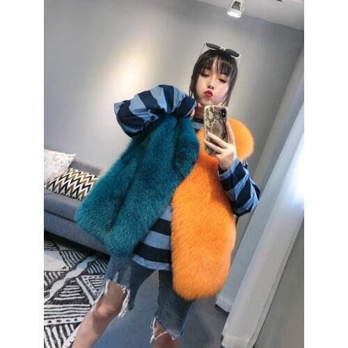 2019 New Womens Pink Fox Fur Vest Locomotive Fur Vest Fashion Short Style Womens Winter Warm Coats Fur Jacket