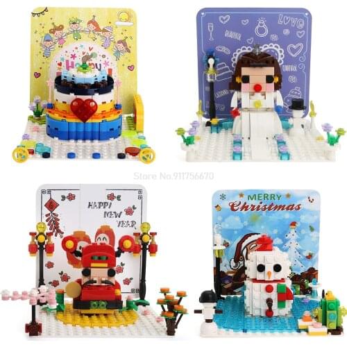 2021 New City Cake Snowman Bride Fortune Series Model Assembled Building Blocks Diy Kits Kids Educational Toys Birthday Present