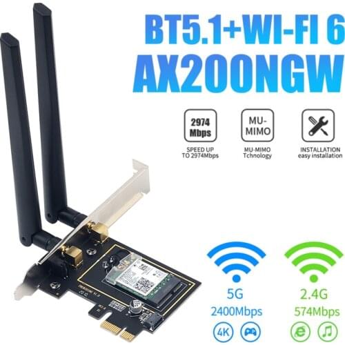 3000Mbps WiFi 6 Intel AX200 PCIe Wireless Network Adapter Dual Band 2.4G/5Ghz 802.11AX/AC Bluetooth 5.1 For Pc Desktop Windows10