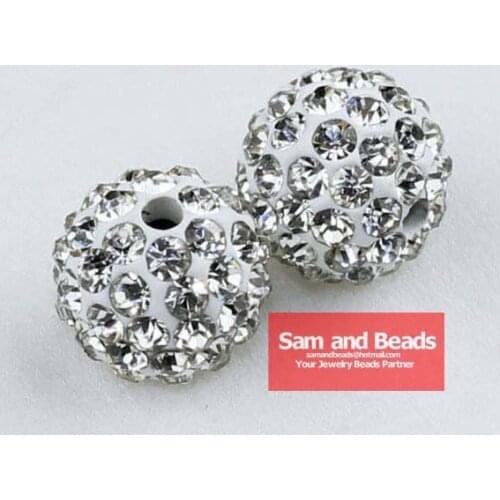 50Pcs/Lot Clay Bracelet Disco Crystal Pave Ball Beads Clear Crystal Wholesale 8MM High Quality SB01