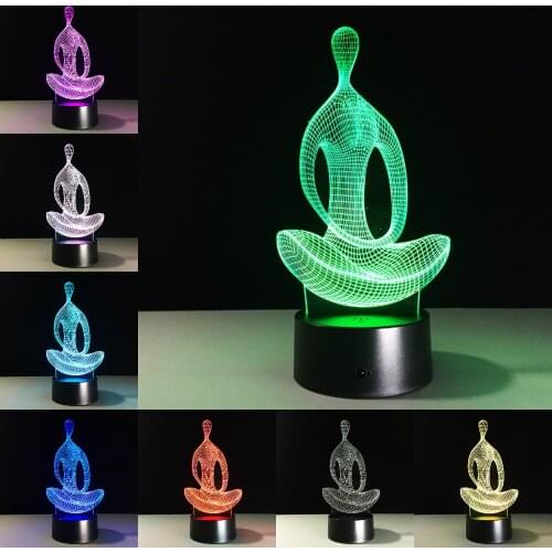 Acrylic 7 Colors Meditation Yoga 3D LED Nightlight Bedroom Lamp Living Room Lights Desk Table Decoration USB Battery Night Light