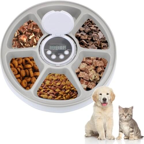 Automatic Feeder With Voice Recorder Round Timing Feeder 6 Meals 6 Grids Electric Dry Wet Food Dispenser For Cat Dog Pet