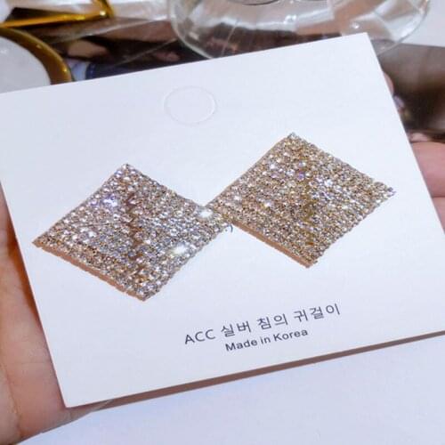 Shiny Full Crystal Rhinestone Geometric Square Stud Earrings for Women Party Simple Cheap Wholesale Trendy Earrings Jewelry