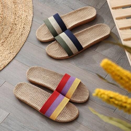 BIg Size Flax Slippers Home Couple Indoor Slides Unisex House Floor Cotton Linen Non-Slip Flip Flops Summer Sandals Women/Man
