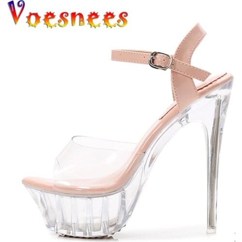 Voesnees 14 cm Heel Women Shoes Sexy Thin Heel Transparent Super High Heels Women Sandals Manufacturers Supply Summer Slippers