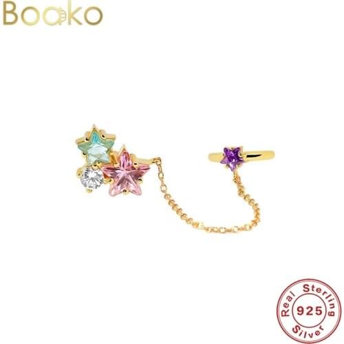 BOAKO 1pc 925 Sterling Silver Korean Colorful Zircon Cuff Earrings Female Double Twist Without Pierced Clip Ear Cuff Jewelry