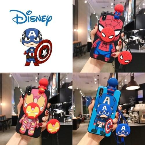 Disney Marvel Iron Man Captain America Cartoon with Bracket Lanyard Mobile Phone Case for Iphone7 8Plus Xr Xs 11 12 Promax Mini