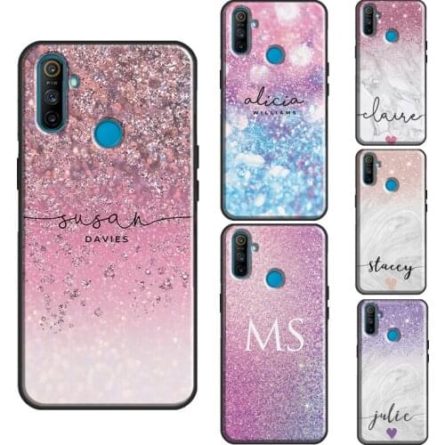 Personalised Initials Glitter Sparkly Name For OnePlus 9 Pro 8 8T Nord Case For Realme 8 7 6 Pro Q3 7i C3 C11 C15 GT Cover Shell