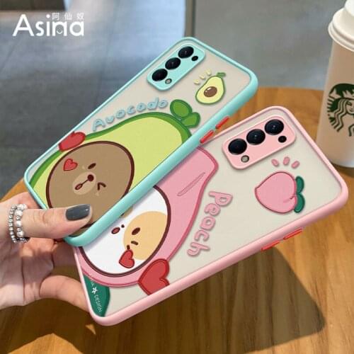 ASINA Matte Transparent Case For OPPO Reno 2 3 4 5 Pro Cute Cartoon Hard PC Cover Bumper For Realme X7 Find X3 Lite Fruit Capa