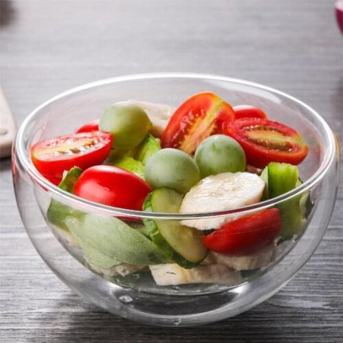 Japanese Double Layer Heat Resistant Glass Salad Baking Bowl Microwave Tableware Large Ice Cream Fruit Yogurt Bowl Dinnerware