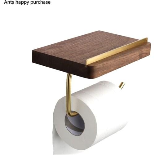 European Style No Punching Bathroom Napkin Holder Nordic Brass Solid Wood Household Storage Rack Walnut Paper Towel Holder