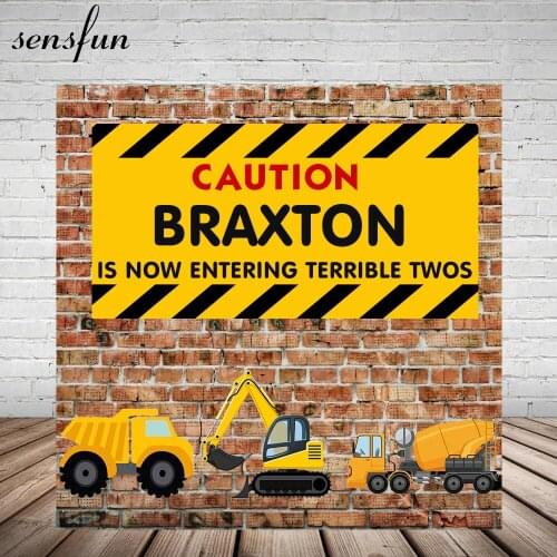 Sensfun Background For Birthday Photography Construction Party Banner Decor Brick Wall Backdrop Dump Truck Boy Photo Studio Prop