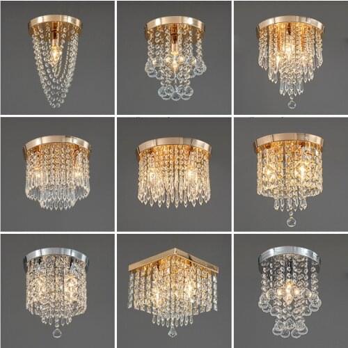 Crystal ceiling lamp bedroom hall porch corridor corridor balcony round square silver gold lamp E14 light source