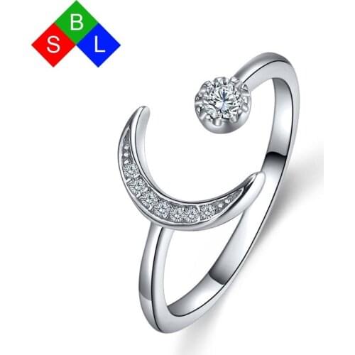 Red Trees Brand Fine Jewelry New Style Moon Shape 925 Sterling Silver Promise Ring For Girlfriend Christmas Gift Adjustable Size