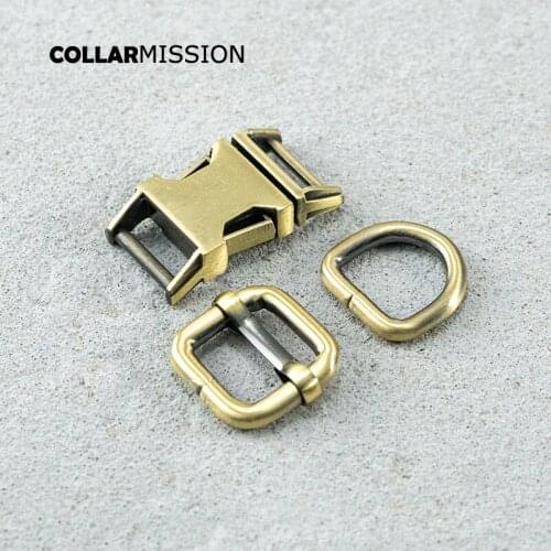 Copper Metal Plated Buckle (Metal Buckle+ Adjust Buckle+ D Ring ) For Backpack Webbing Dog Cat Collar Bag DIY 15mm Accessory