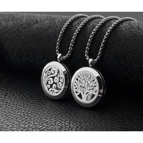 Fashion stainless steel titanium steel hollow tree of life pendant aroma diffuser box pendant necklace hot sale