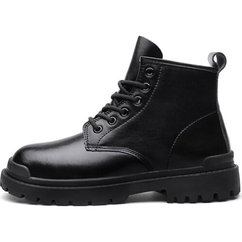 Mens Shoes Short Boots Round-toe Leisure Hard-Wearing Leather Strappy High-top British Style Martin boots Comfortable