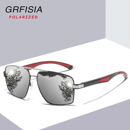 GRFISI Fashion Polarized Sunglasses Men Alloy Eyeglasses Frame Square Sun Glasses High Quality Driveing Travel UV400 Goggles A57