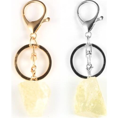 Natural Cute Citrines Key Rings Irregular Gem Stone Yellow Crystal Quartz Key Chain Alloy Lobster Clasp Keyring Unisex Jewelry