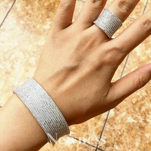 Newness Fashion Luxury Top Quality Crystal Zirconia Micro Inlay Jewelry Unique Women Bracelets Bangles And Ring Set