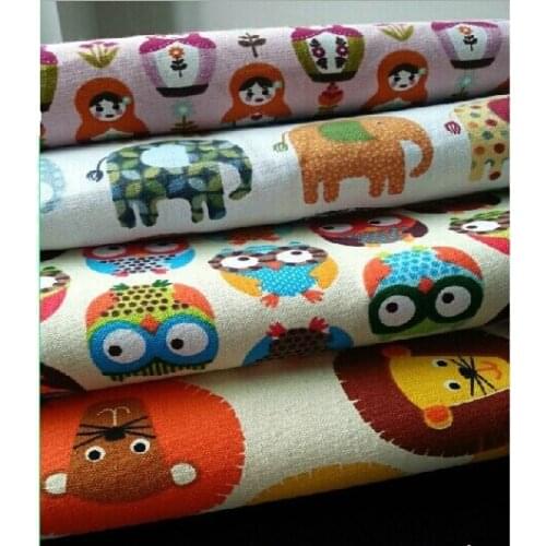 New !Printed Canvas Cartoon 100% Cotton Fabric childrens bedroom Cushion Table cloth curtain Lions elephants owl doll 50*150cm