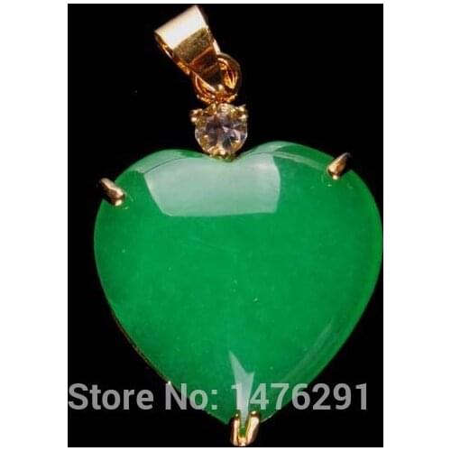 22X30MM Imitation Green Jades Stone Heart Bead Gems Diamante Pendant 1PCS