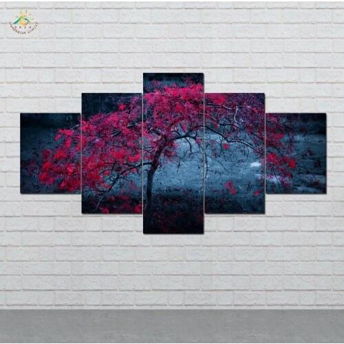 Romantic Red Tree Modern Canvas Art Prints Poster Wall Painting Home Decoration Artwork Wall Art Pictures for Bedroom 5 PIECES