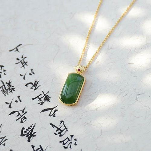 S925 Sterling Silver Natural Hetian Jade Ancient Chinese Style Tranquility and Peace Plate Pendant All-Matching Fashion High-Gra
