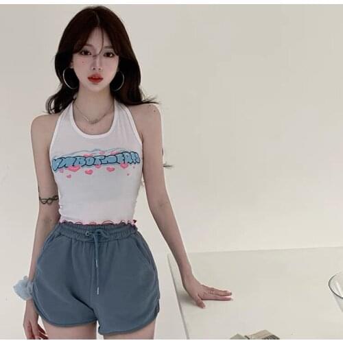 2021 Summer White Cropped Tank Top Women Cute Y2k Cami Harajuku Sexy Strapless Lace Up Sexy Crop Top Halter Spaghetti Strap Top