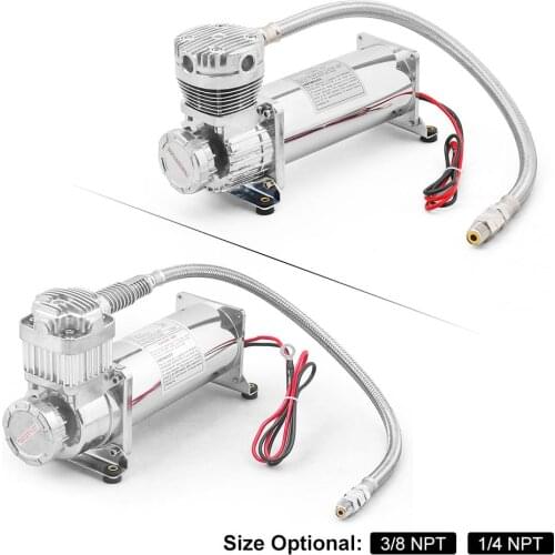 Universal 3/8NPT 200PSI 480C 12V Air Suspension Compressor Pump Kit Chrome TT102151-SL